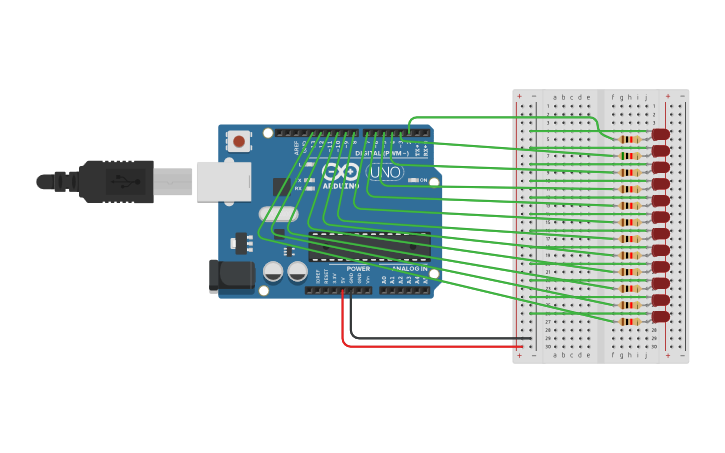 Circuit design P2_Arduino_Led_Coche_Fantastico - Tinkercad
