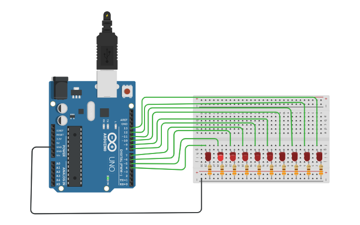 Circuit design kara şimşek led | Tinkercad