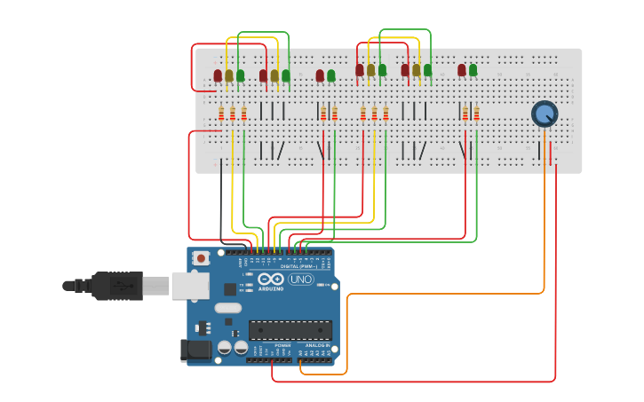 Circuit design quadrivio con semaforo pedonale - Tinkercad