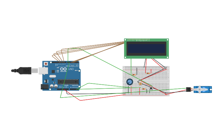 Circuit design LCD+ Servo | Tinkercad