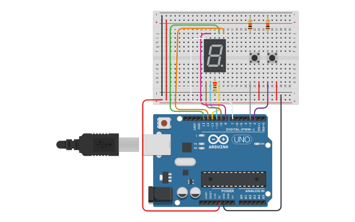 Circuit design Decodificador com Arduino e Display de 7 segmentos ...