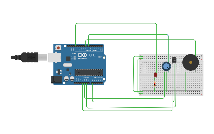Circuit design LED and Temperature sensor for lab - Tinkercad