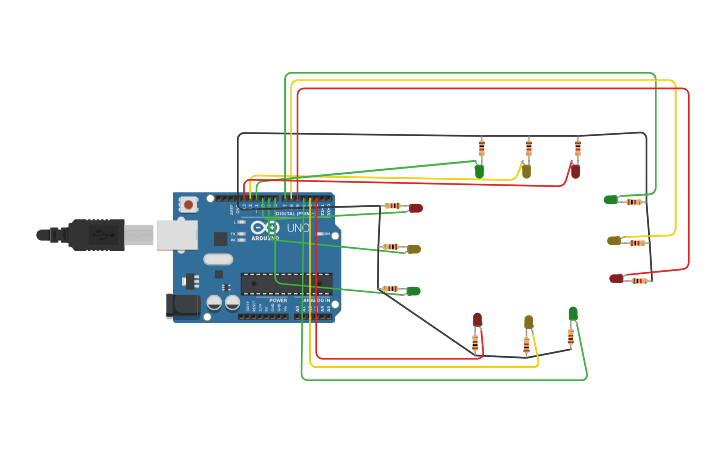 Circuit design Traffic Light LED | Tinkercad