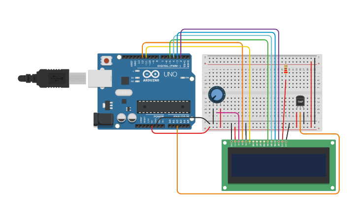 Circuit design LCD + TMP36 - Tinkercad