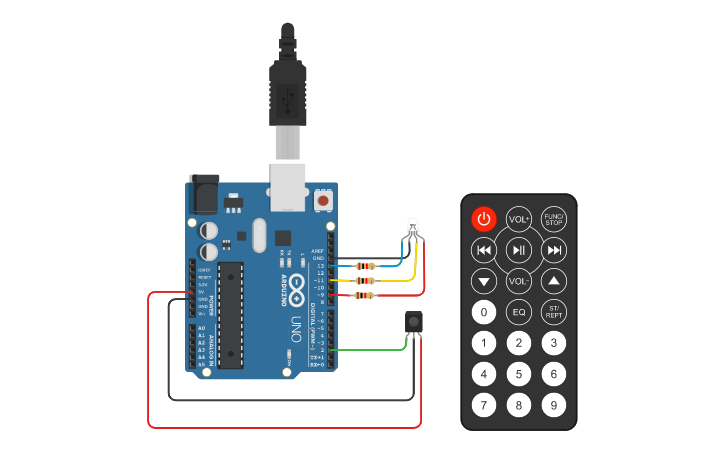 Circuit design Sensor IR/Led RGB - Tinkercad