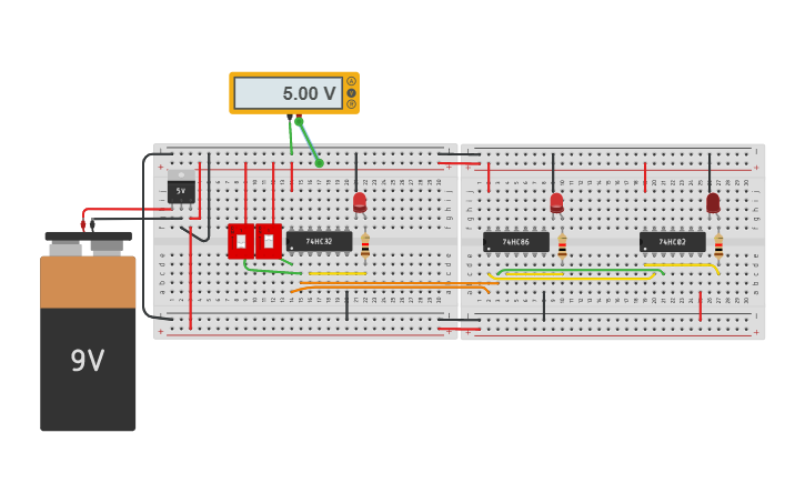 Circuit design OR-XOR-NOR - Tinkercad