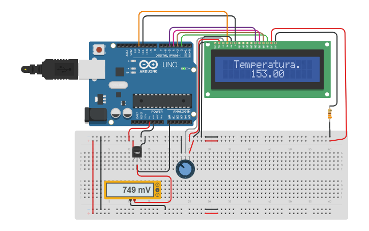 Circuit design Sensor de temperatura - Tinkercad