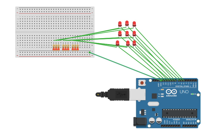 Circuit design 3x3 LED matrix | Tinkercad