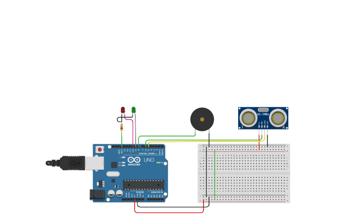 Circuit design Security System using ultrasonic Sensor - Tinkercad