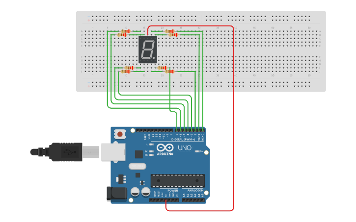 Circuit design 1_5.7 segment display(Reg) - Tinkercad