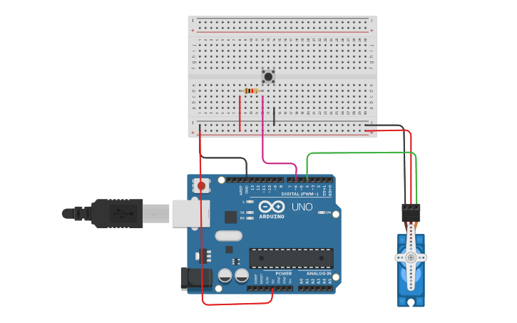Circuit design Control Servo motor Using Push Button - Tinkercad