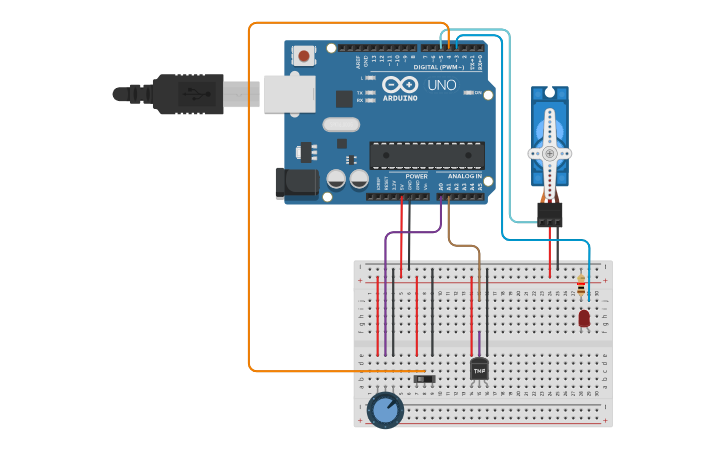 Circuit design Sensors and actuators example - Tinkercad