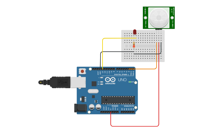 Circuit design Motion activated lights | Tinkercad