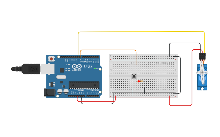 Circuit design Servo Motor with push button - Tinkercad