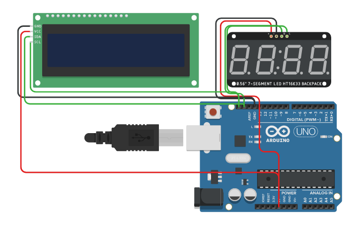 Circuit design 7 Segment Clock Display - Tinkercad