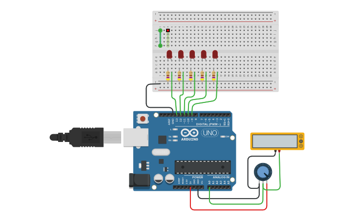 Circuit design Desafio 4 - controle de Leds - Tinkercad
