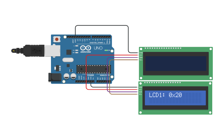 Circuit design LCD I2C - Teste - Tinkercad