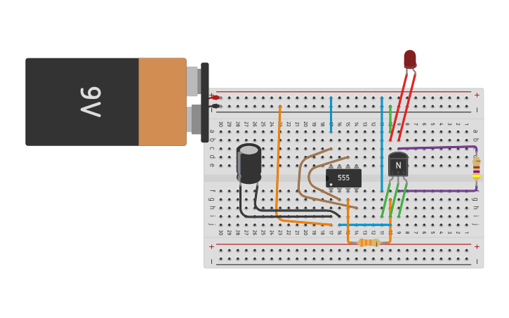 Circuit design Fading LED Circuit with a 555 IC - Tinkercad