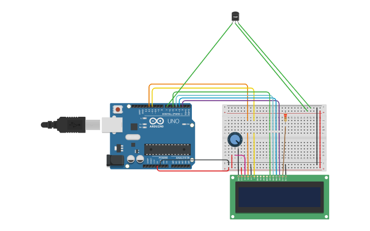 Circuit design Use of Temperature and humidity Sensor - Tinkercad