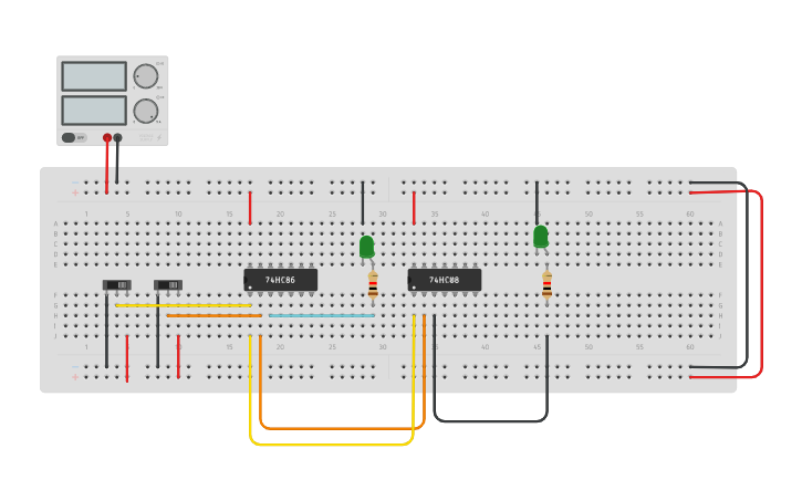 Circuit design half adder using basic gates | Tinkercad