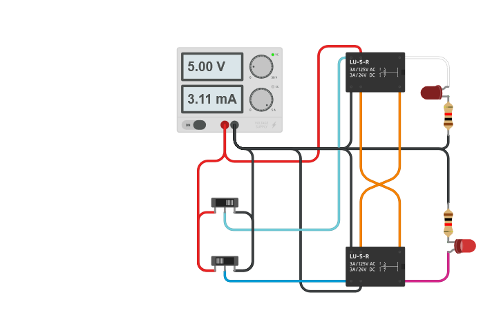 Circuit design [Relay] S R Latch (inverted) | Tinkercad