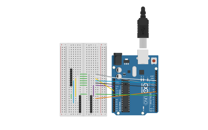 Circuit design W25Q32 e NRF24L01 pinout - Tinkercad