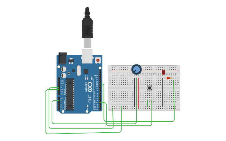 Circuit design Control LED Brightness using Potentiometer - Tinkercad