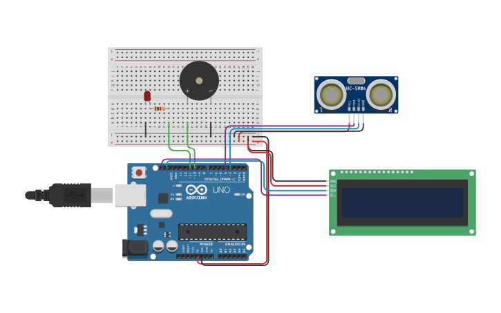 Circuit design Ultrasonic distance sensor - Tinkercad