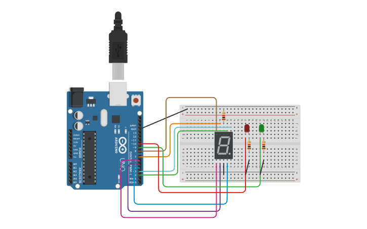 Circuit design 7 segments - Tinkercad