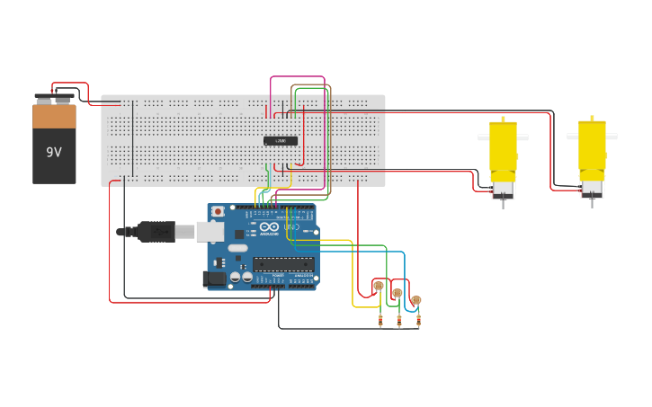 Circuit design Line follower - Tinkercad