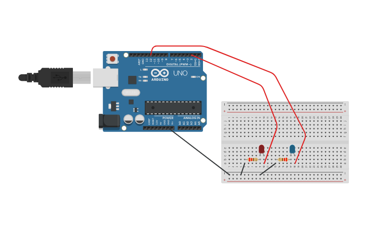 Circuit design 0916 智 26 LED Blink in turn | Tinkercad