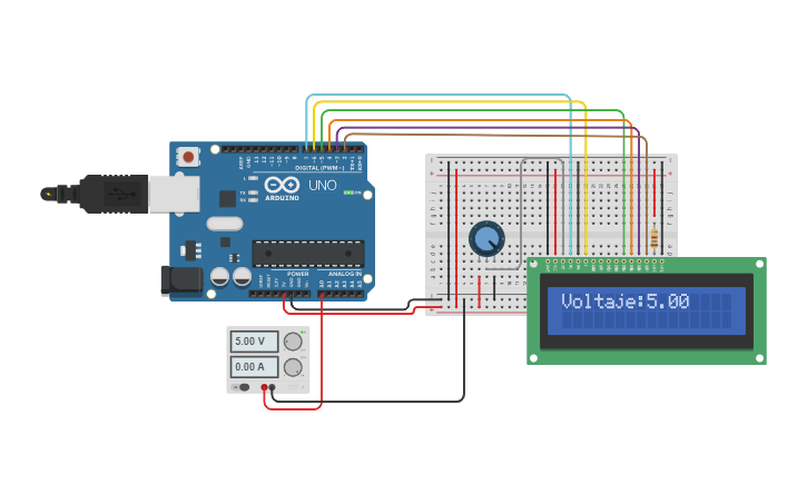 Circuit design Arduino, LCD - Tinkercad