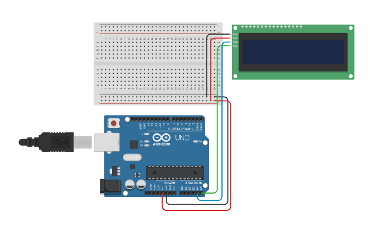 Circuit design LCD I2C - Tinkercad