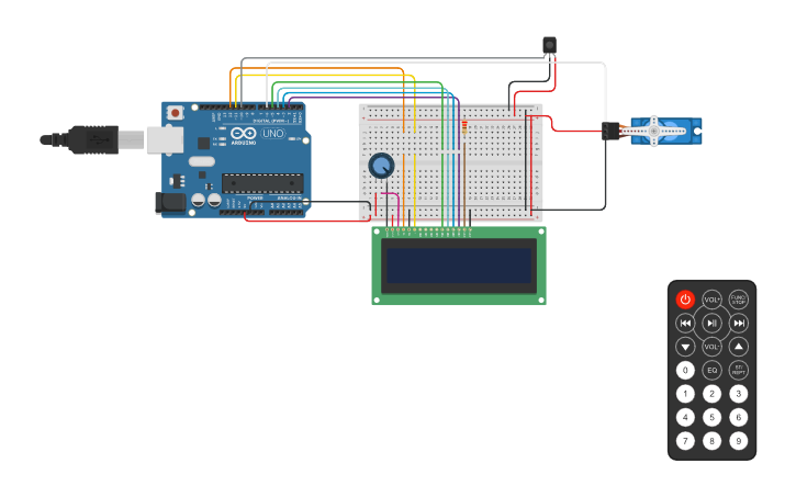 Circuit design Simulation arduino capteur IR et écran LCD - Tinkercad
