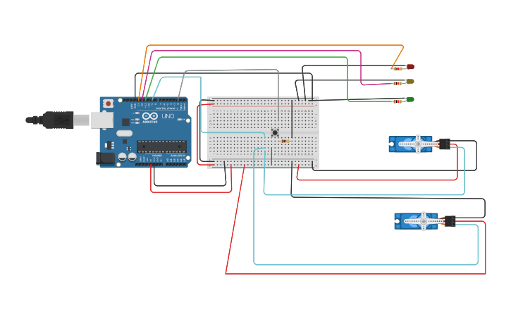 Circuit design RAILWAY CROSSING - Tinkercad