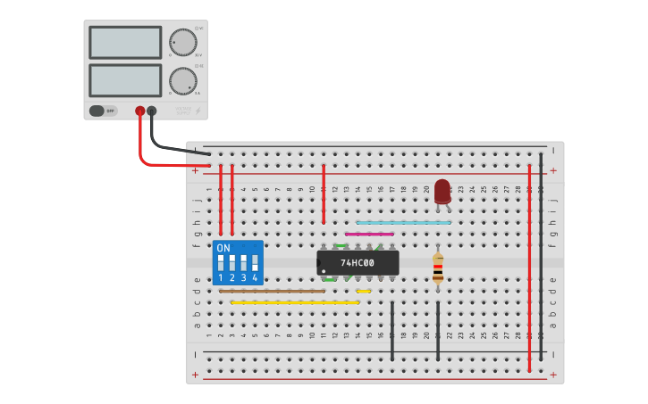 Circuit design nor using nand | Tinkercad