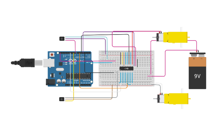 Circuit design line follower robot - Tinkercad
