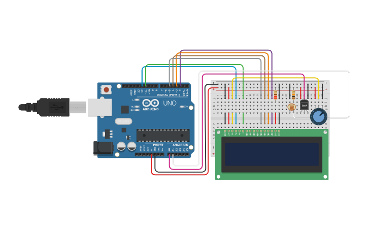 Circuit design Termômetro e luxímetro digital | Tinkercad