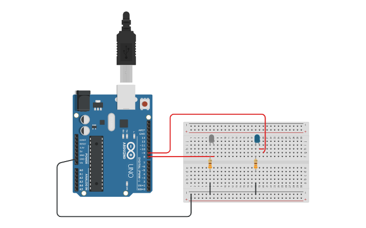 Circuit design Alternating Lights Miguel Cely 10A | Tinkercad