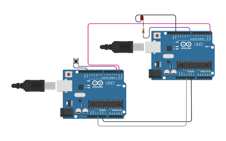 Circuit design two arduino IoT - Tinkercad image.