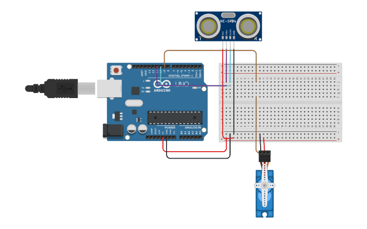 Circuit design servo ultrasonic arduino project - Tinkercad