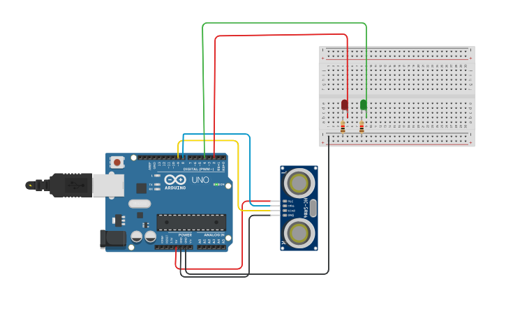 Circuit design Sensor Ultrasónico | Tinkercad