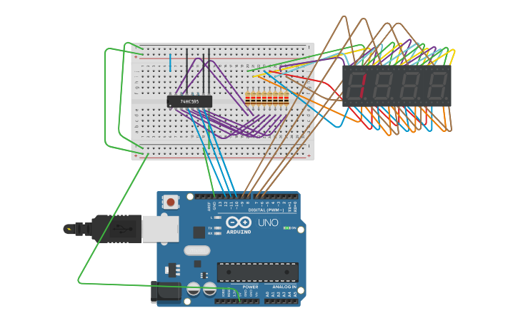 Circuit Design Clock Multiplexing 4 Seven Segment Display Using 595 Ic Tinkercad 3245