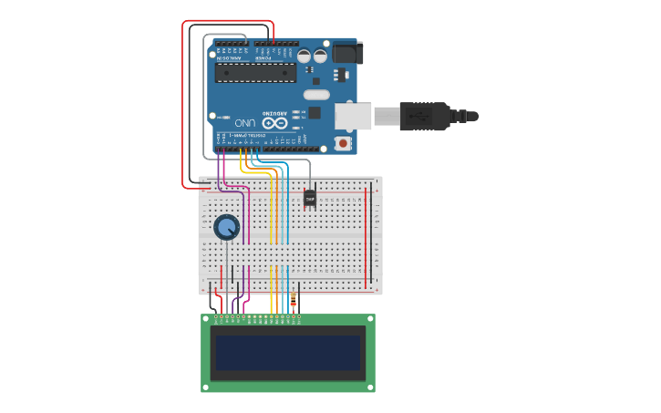 Circuit design Arduino con LCD, Potenziometro e Sensore di temperatura ...