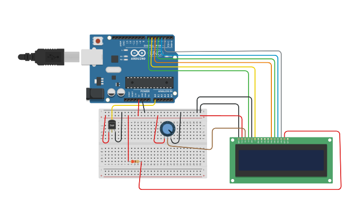 Circuit design LM35 temperatura y LCD 1602A - Tinkercad