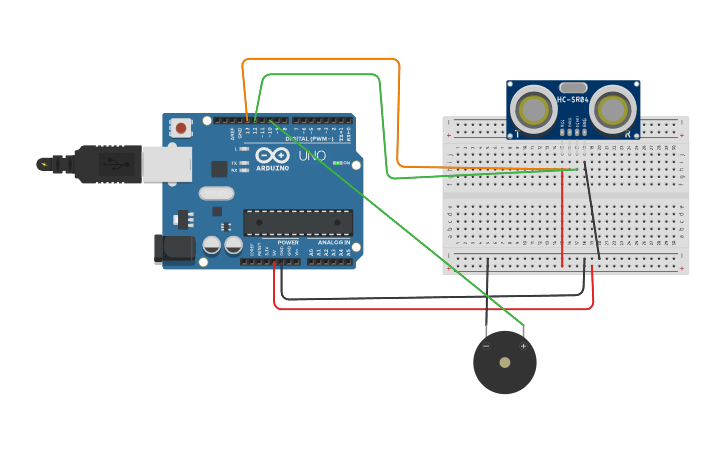 Circuit design Sensor de proximidad con sonido - Tinkercad