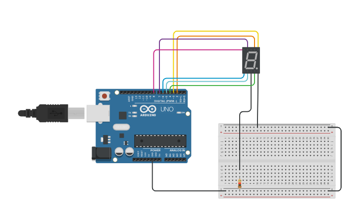 Circuit design Display de 7 segmentos | Tinkercad