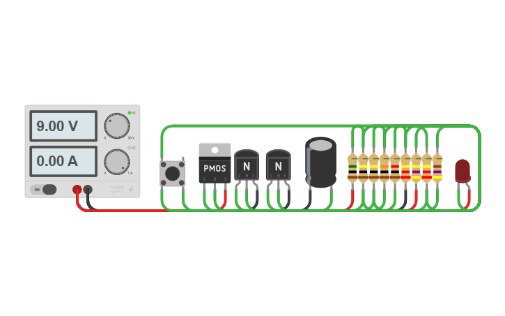 Circuit design One Push On Off Latch With Transistors - Tinkercad