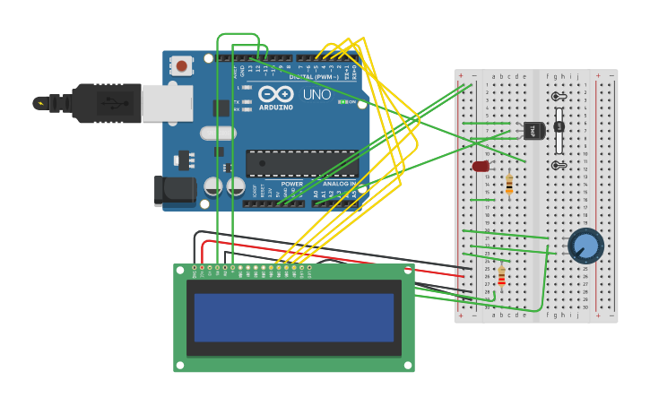 Circuit design Sensore di Temperatura e Lettura su Display - Tinkercad