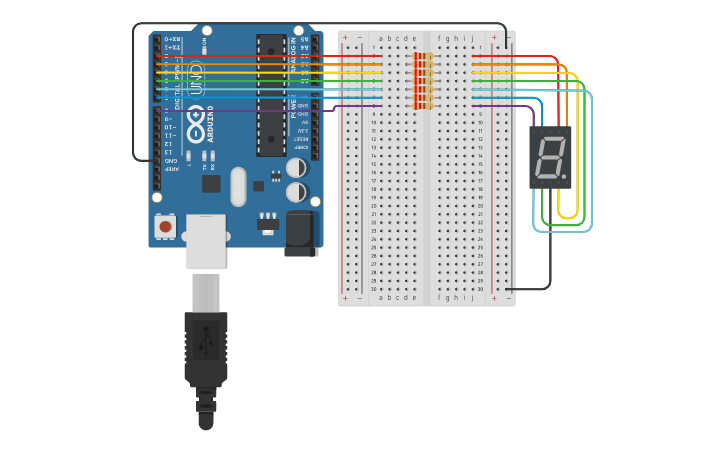 Circuit design Display de 7 segmentos | Tinkercad